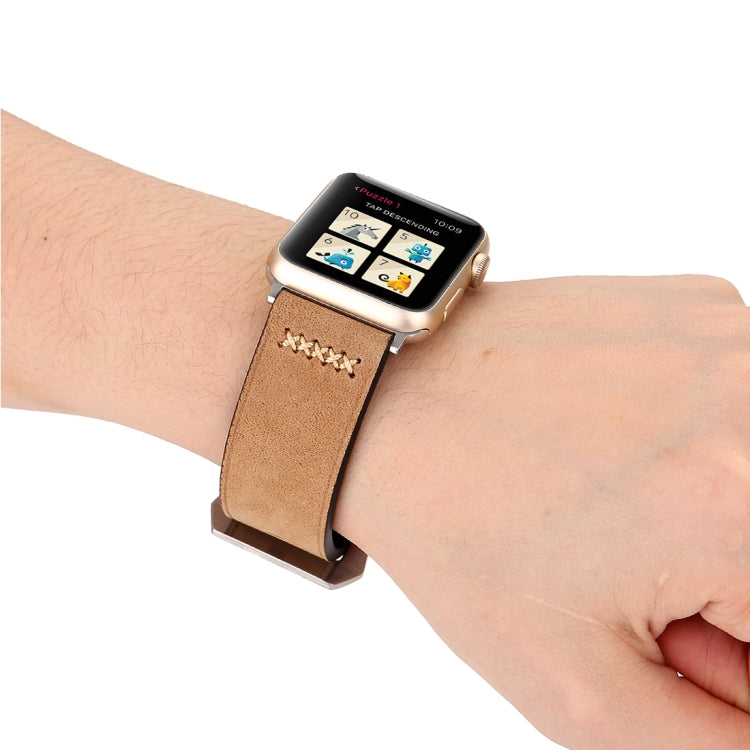 For Apple Watch Ultra 49mm&Watch Ultra 2 49mm / Series 10 46mm / 9&8&7 45mm / SE 3&SE 2&6&SE&5&4 44mm / 3&2&1 42mm Retro XX Line Pattern Genuine Leather Wrist Watch Band, For 42mm