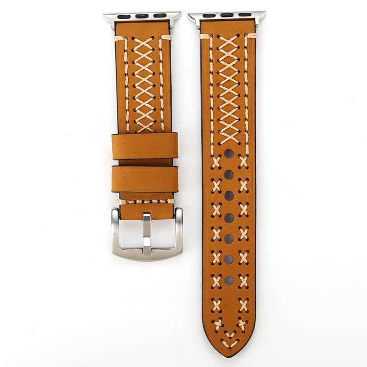 For Apple Watch Ultra 49mm&Watch Ultra 2 49mm / Series 10 46mm / 9&8&7 45mm / SE 3&SE 2&6&SE&5&4 44mm / 3&2&1 42mm Manual Line Pattern Genuine Leather Wrist Watch Band, For 42mm