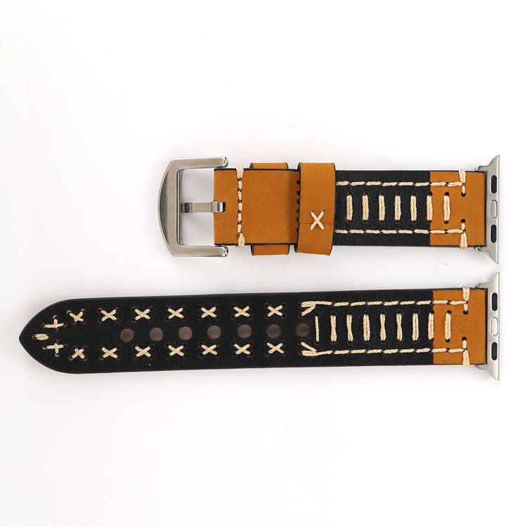 For Apple Watch Ultra 49mm&Watch Ultra 2 49mm / Series 10 46mm / 9&8&7 45mm / SE 3&SE 2&6&SE&5&4 44mm / 3&2&1 42mm Manual Line Pattern Genuine Leather Wrist Watch Band, For 42mm