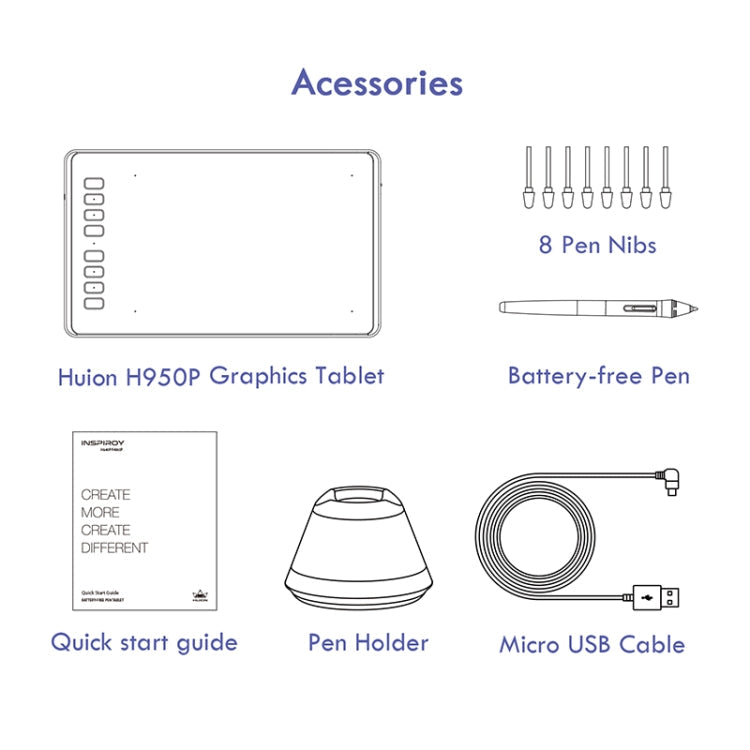HUION Inspiroy Series H950P 5080LPI Professional Art USB Graphics Drawing Tablet for Windows / Mac OS, with Battery-free Pen