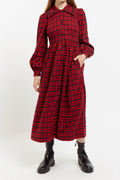 Louche Cailin Winter Gingham Midi Shirt Dress in Red and Black