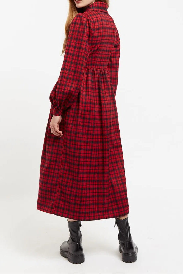 Louche Cailin Winter Gingham Midi Shirt Dress in Red and Black