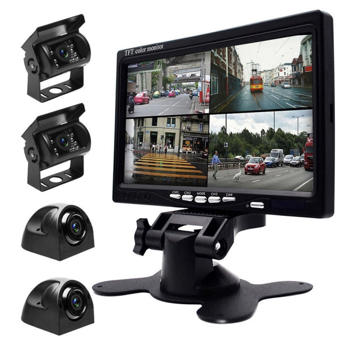 K0164 7 inch HD Car 18 IR  Rear View Backup Four Cameras Rearview Monitor
