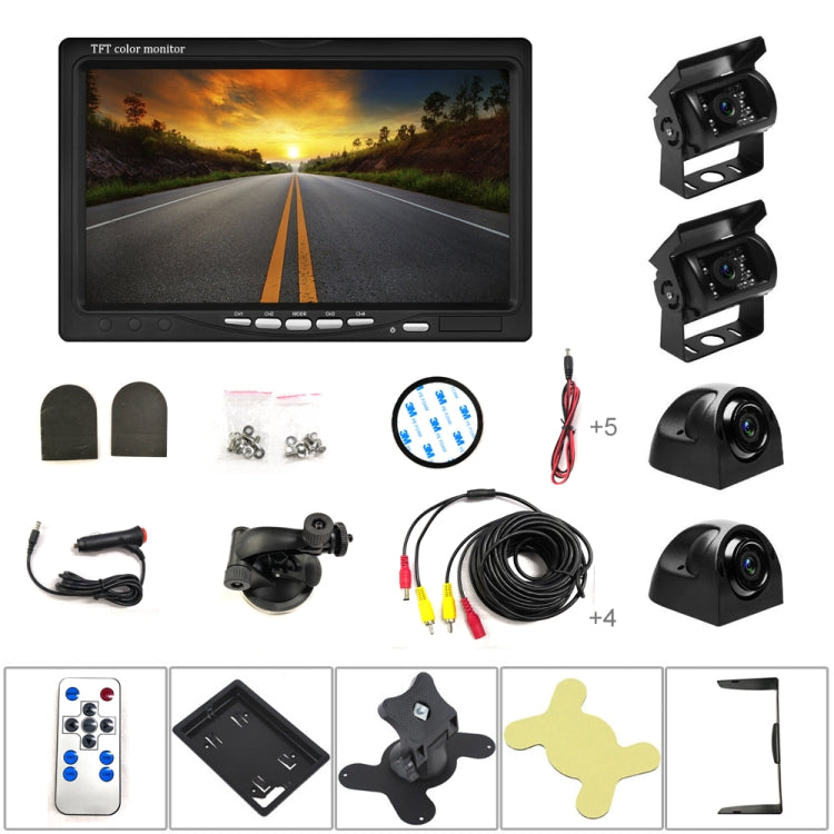 K0164 7 inch HD Car 18 IR  Rear View Backup Four Cameras Rearview Monitor