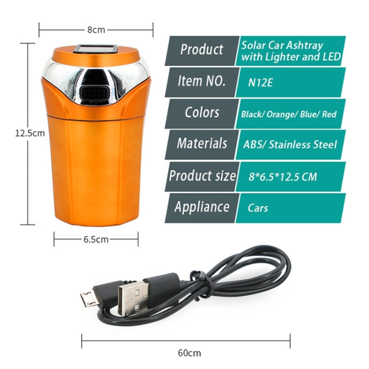 N12E Car Creative Ashtray Solar Power With Light And Cover With Cigarette Liighter
