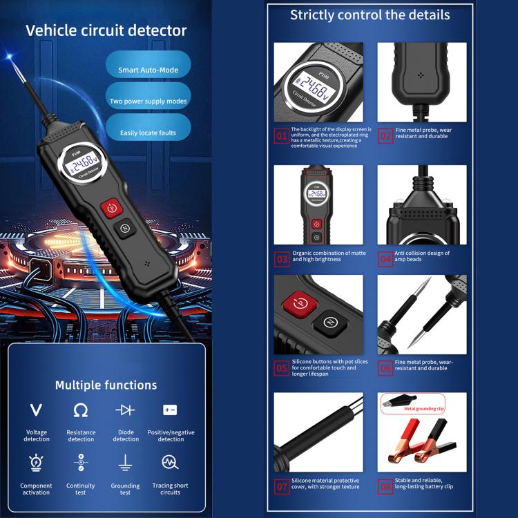 P100 5V-40V Electric Circuit Tester, Two Power Supply, Cable Length: 1.53m, P100