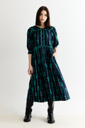 Caris Tie Up Statement Collar 3/4 Sleeve Midi Dress - Navy