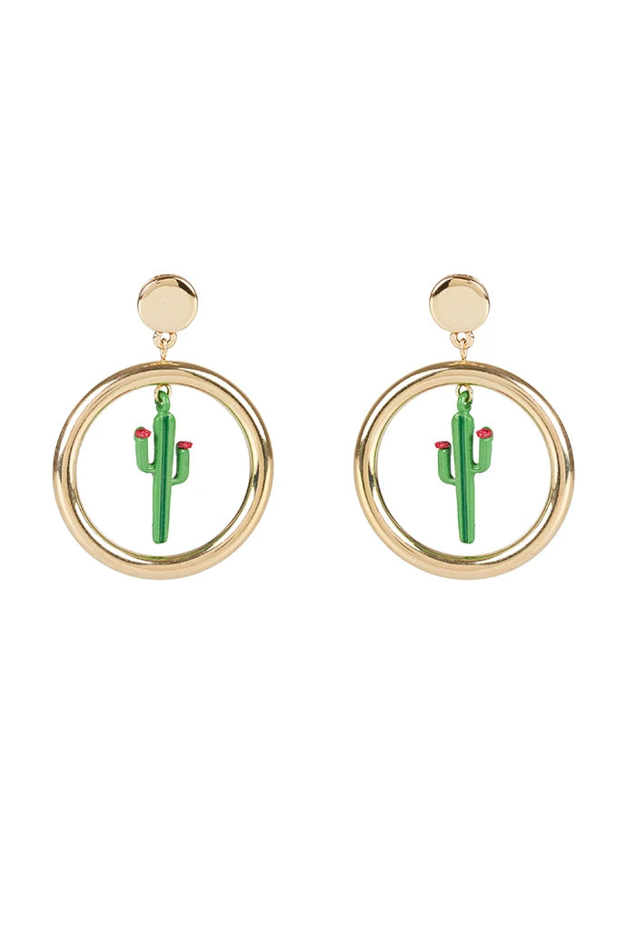 Casey Cactus Hoop Gold Earrings