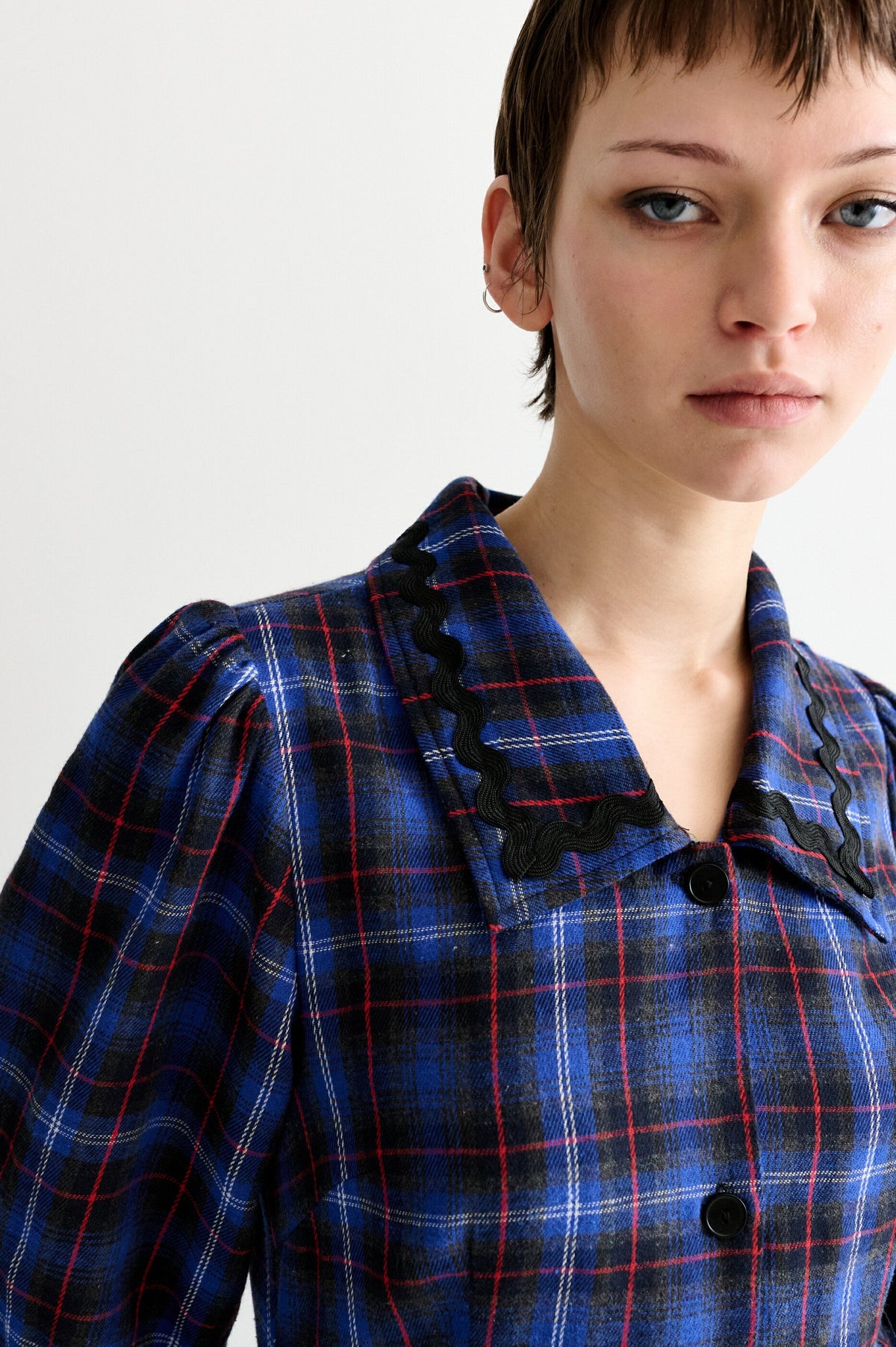 Catlin Winter Check Button Through Midi Dress - Blue
