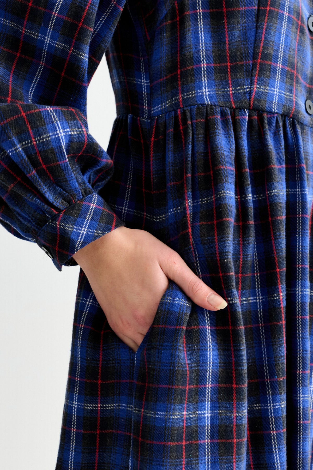 Catlin Winter Check Button Through Midi Dress - Blue