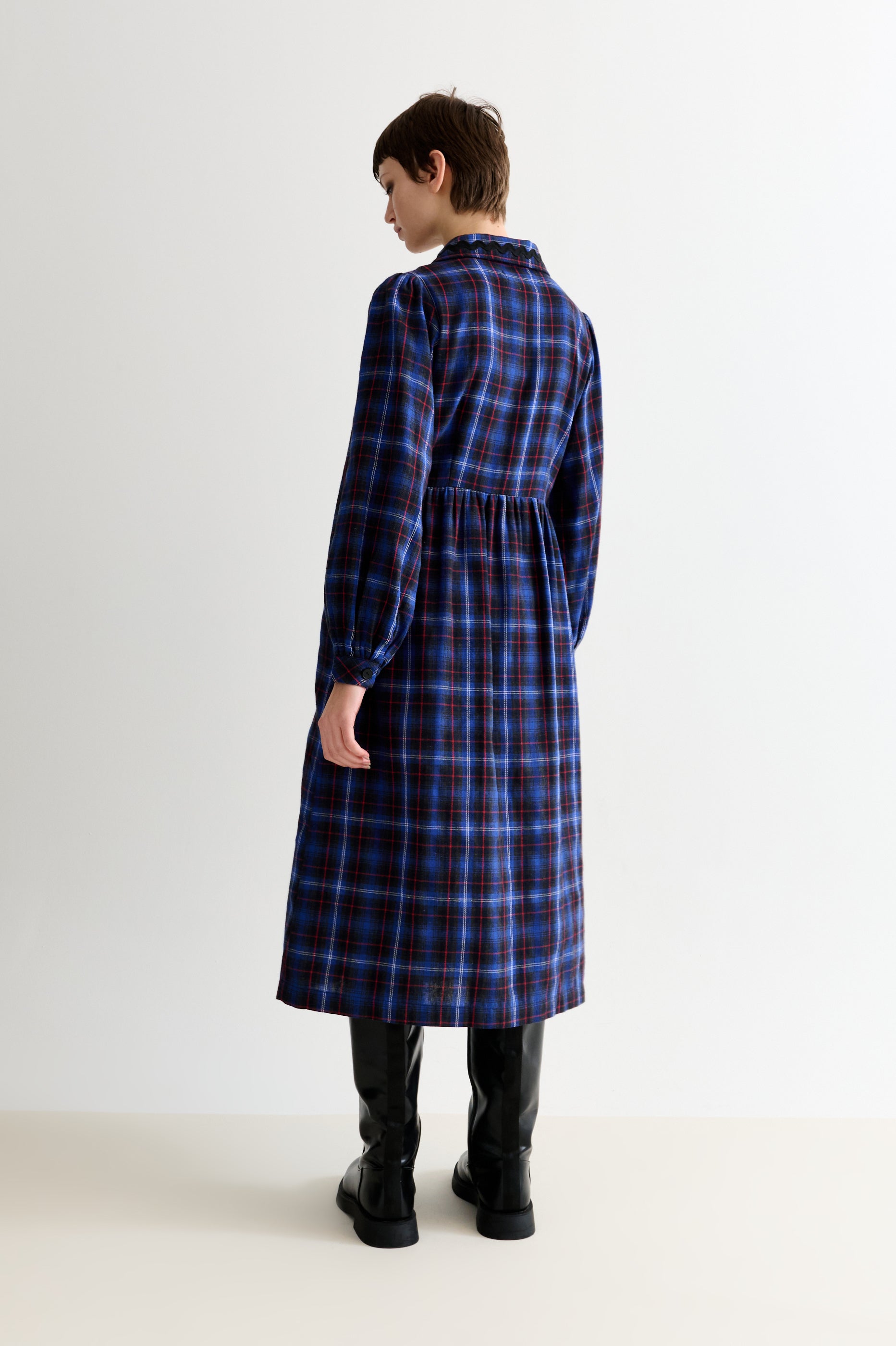 Catlin Winter Check Button Through Midi Dress - Blue