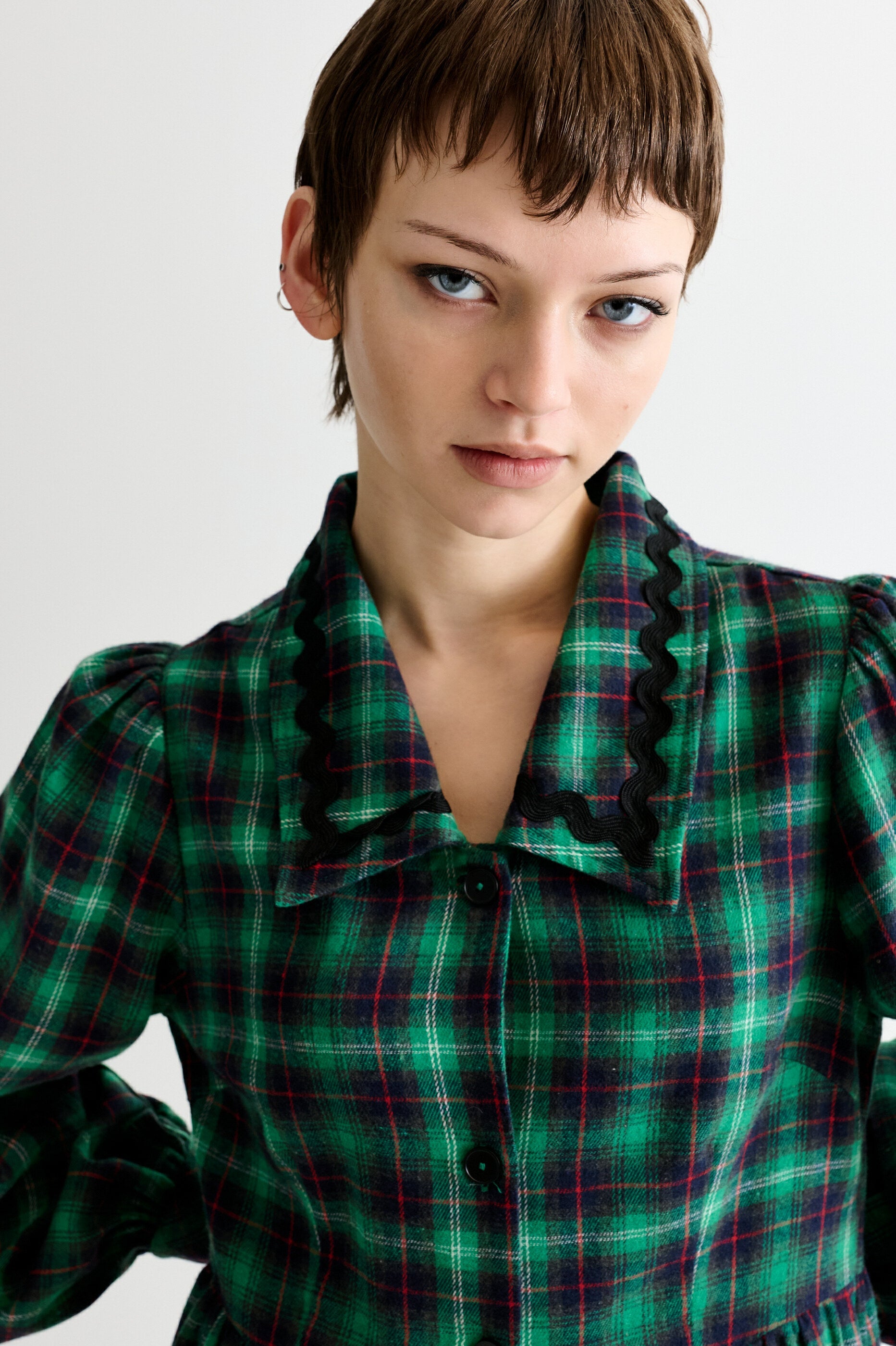Catlin Winter Check Button Through Midi Dress - Green