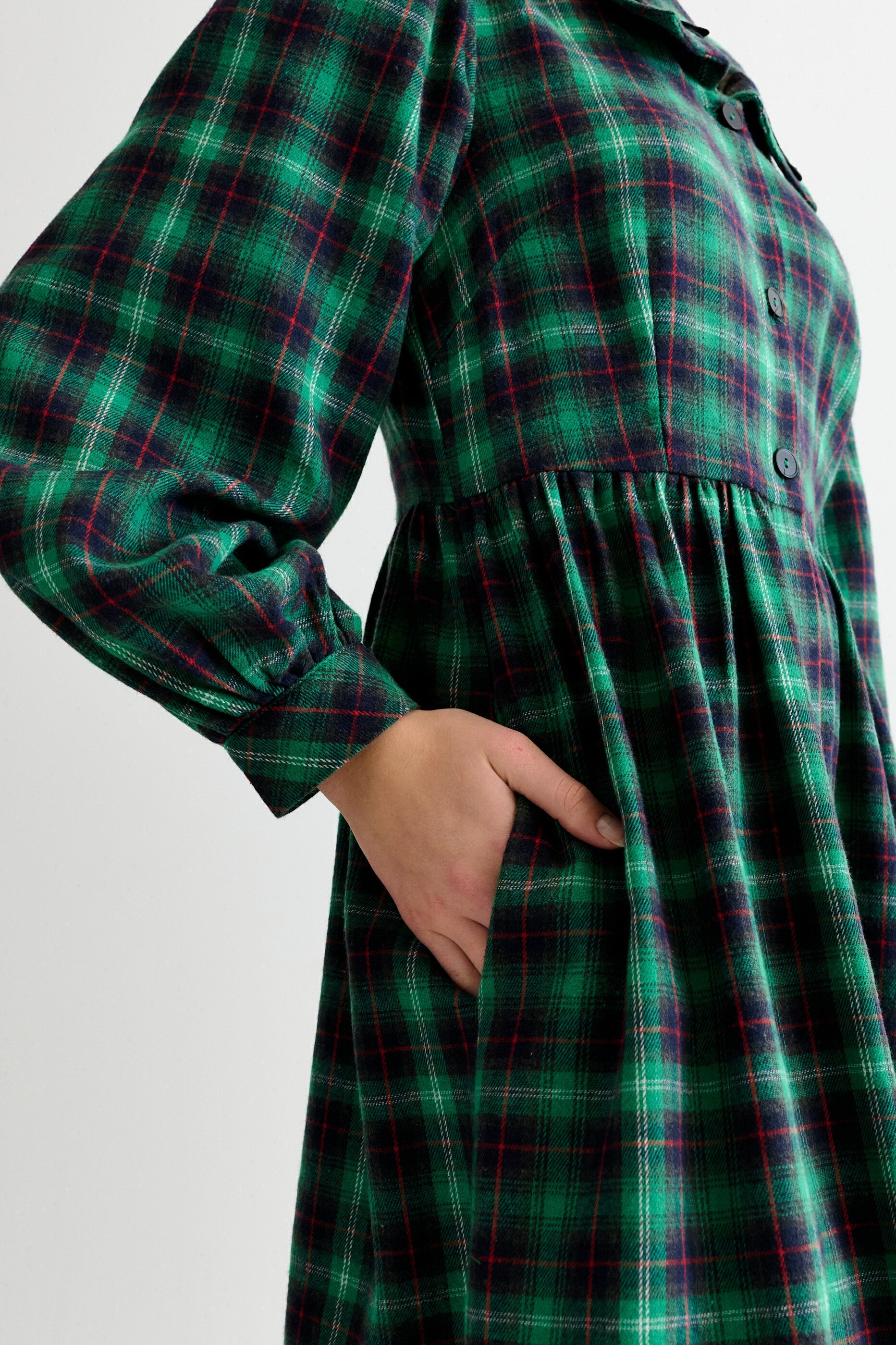 Catlin Winter Check Button Through Midi Dress - Green