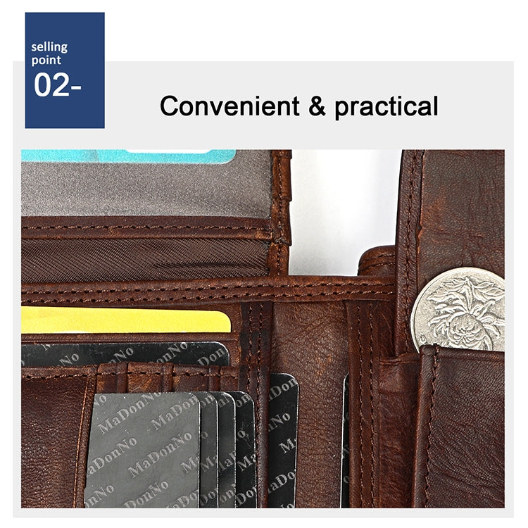 8020 Horizontal Retro Crazy Horse Texture Leather Anti-magnetic RFID Wallet Clutch Bag for Men, with Card Slots, 8020 Black, 8020 Coffee, 8020 Yellowish-brown