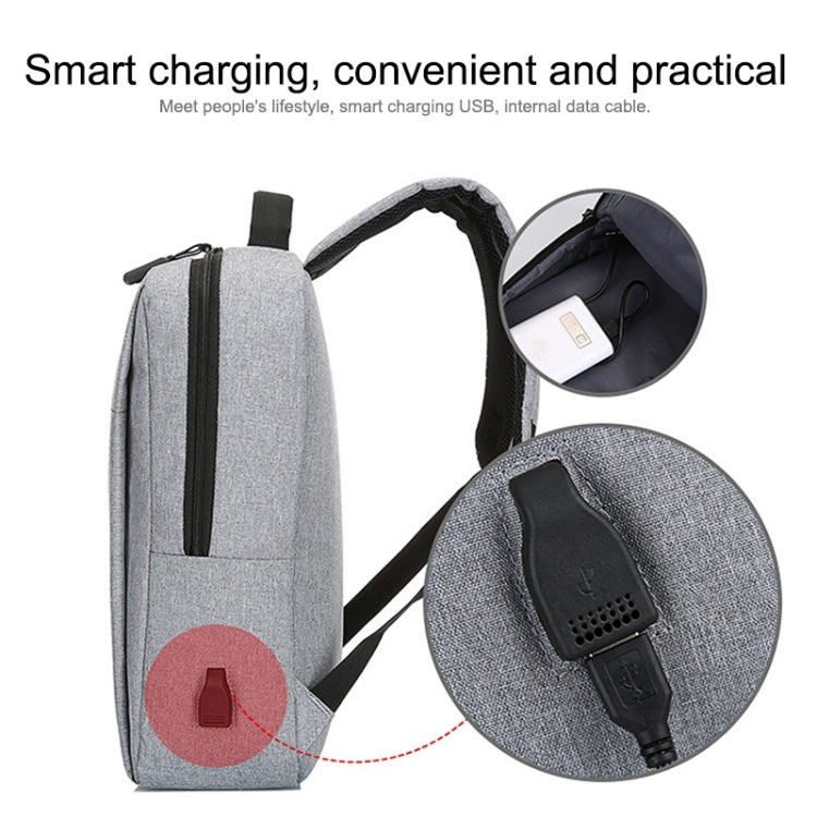 POFOKO Large-capacity Waterproof Oxford Cloth Business Casual Backpack with External USB Charging Design for 15.6 inch Laptops (Grey)