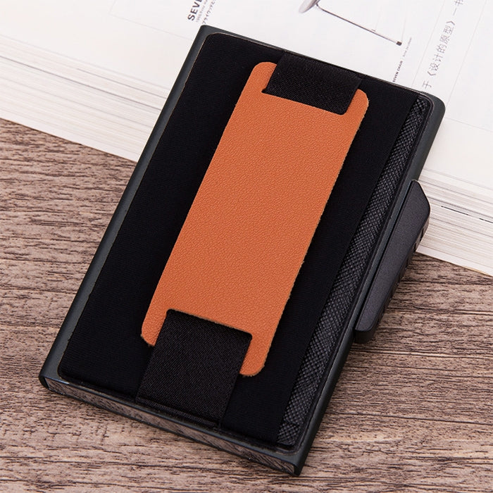 X-32C Automatically Pop-up Card Type Anti-magnetic RFID Anti-theft Men Aluminum Alloy B Dial Button Elastic Bag Wallet with PU Leather Strap, X-32C B Dial Button Red, X-32C B Dial Button Silver, X-32C B Dial Button Black, X-32C B Dial Button Grey      ...