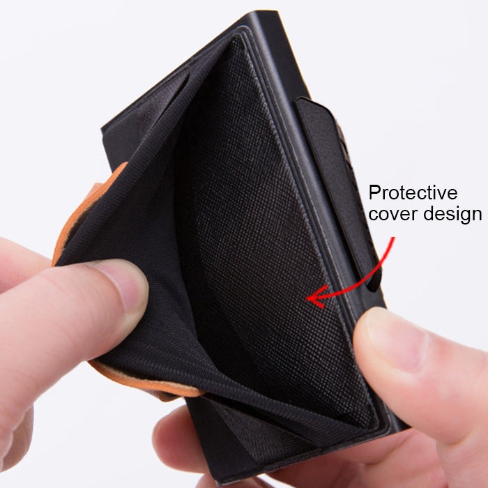 X-32C Automatically Pop-up Card Type Anti-magnetic RFID Anti-theft Men Aluminum Alloy B Dial Button Elastic Bag Wallet with PU Leather Strap, X-32C B Dial Button Red, X-32C B Dial Button Silver, X-32C B Dial Button Black, X-32C B Dial Button Grey      ...