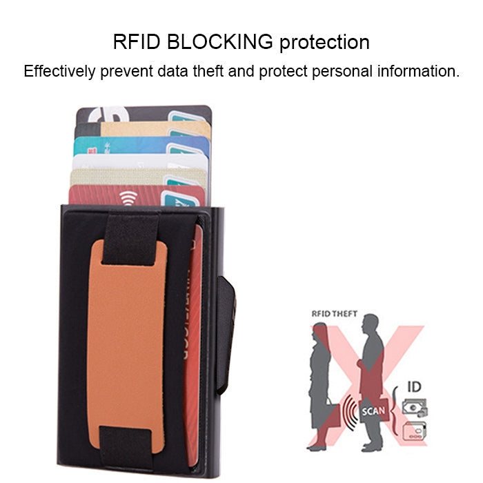 X-32C Automatically Pop-up Card Type Anti-magnetic RFID Anti-theft Men Aluminum Alloy B Dial Button Elastic Bag Wallet with PU Leather Strap, X-32C B Dial Button Red, X-32C B Dial Button Silver, X-32C B Dial Button Black, X-32C B Dial Button Grey      ...
