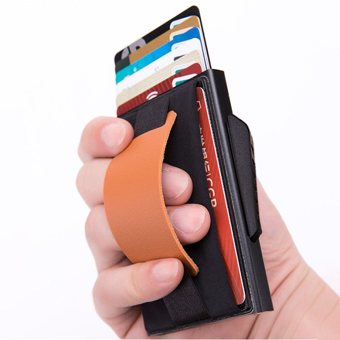 X-32C Automatically Pop-up Card Type Anti-magnetic RFID Anti-theft Men Aluminum Alloy B Dial Button Elastic Bag Wallet with PU Leather Strap, X-32C B Dial Button Red, X-32C B Dial Button Silver, X-32C B Dial Button Black, X-32C B Dial Button Grey      ...