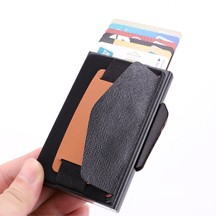 X-32C Automatically Pop-up Card Type Anti-magnetic RFID Anti-theft Men Aluminum Alloy B Dial Button Elastic Bag Wallet with PU Leather Strap, X-32C B Dial Button Red, X-32C B Dial Button Silver, X-32C B Dial Button Black, X-32C B Dial Button Grey      ...