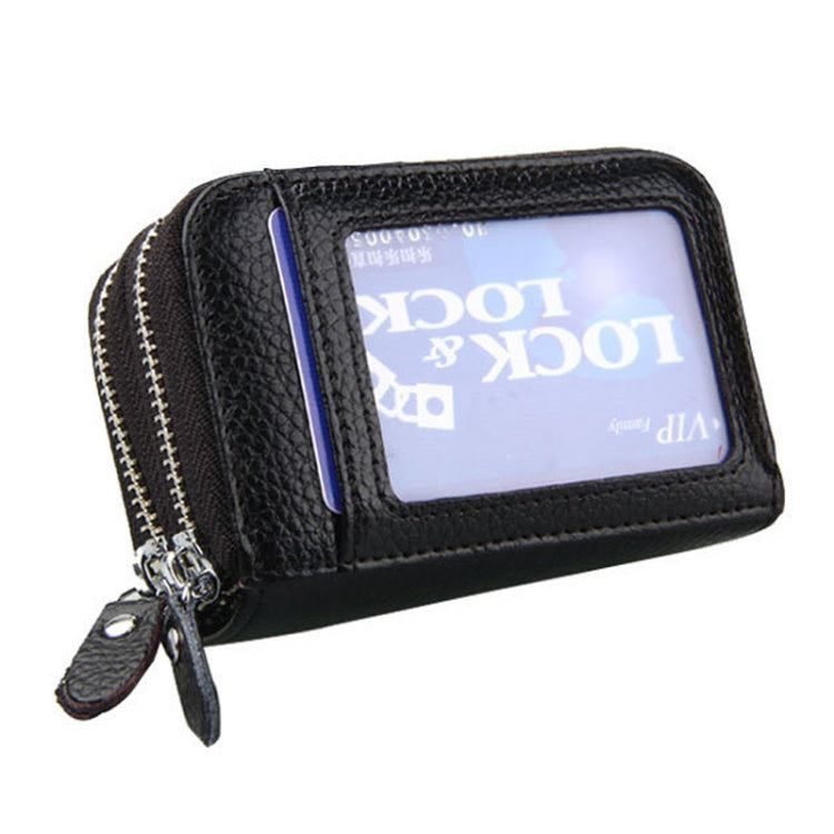 Genuine Leather Dual Layer Zipper Card Holder Wallet RFID Blocking Purse, Size: 10.5x7.0x4.0cm(Black)
