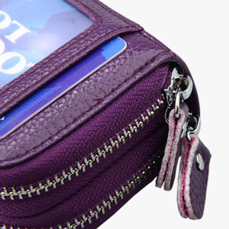 Genuine Leather Dual Layer Zipper Card Holder Wallet RFID Blocking Purse, Size: 10.5x7.0x4.0cm(Black)