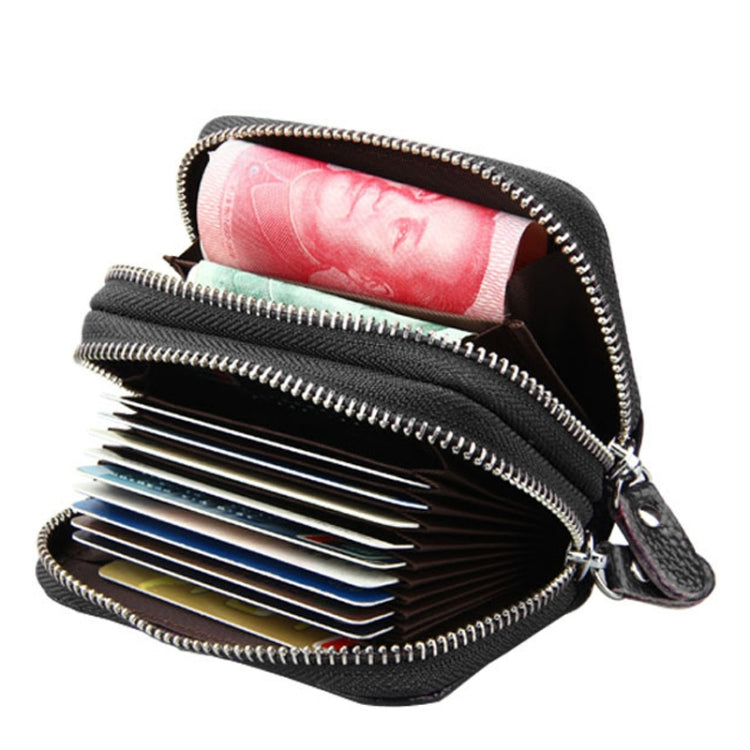 Genuine Leather Dual Layer Zipper Card Holder Wallet RFID Blocking Purse, Size: 10.5x7.0x4.0cm(Black)