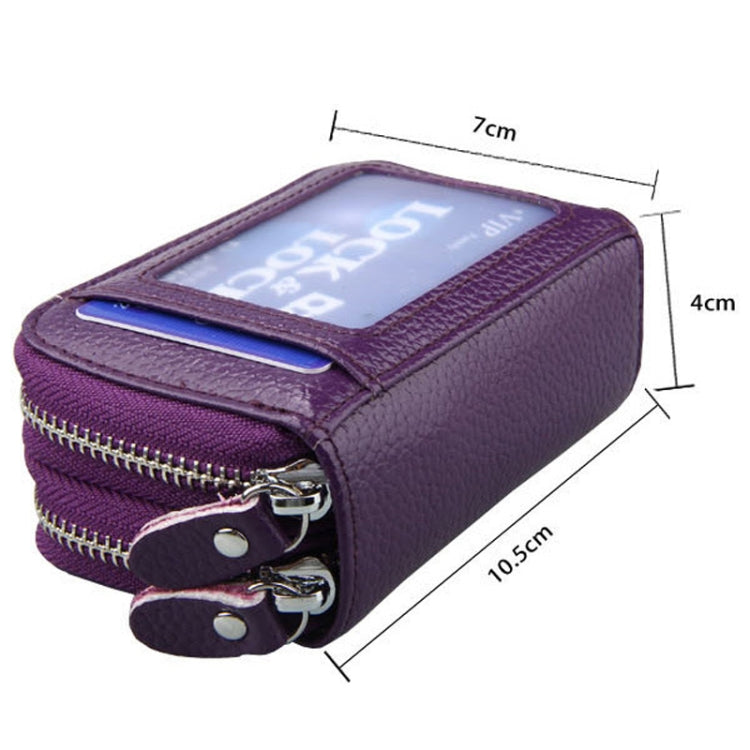 Genuine Leather Dual Layer Zipper Card Holder Wallet RFID Blocking Purse, Size: 10.5x7.0x4.0cm(Black)