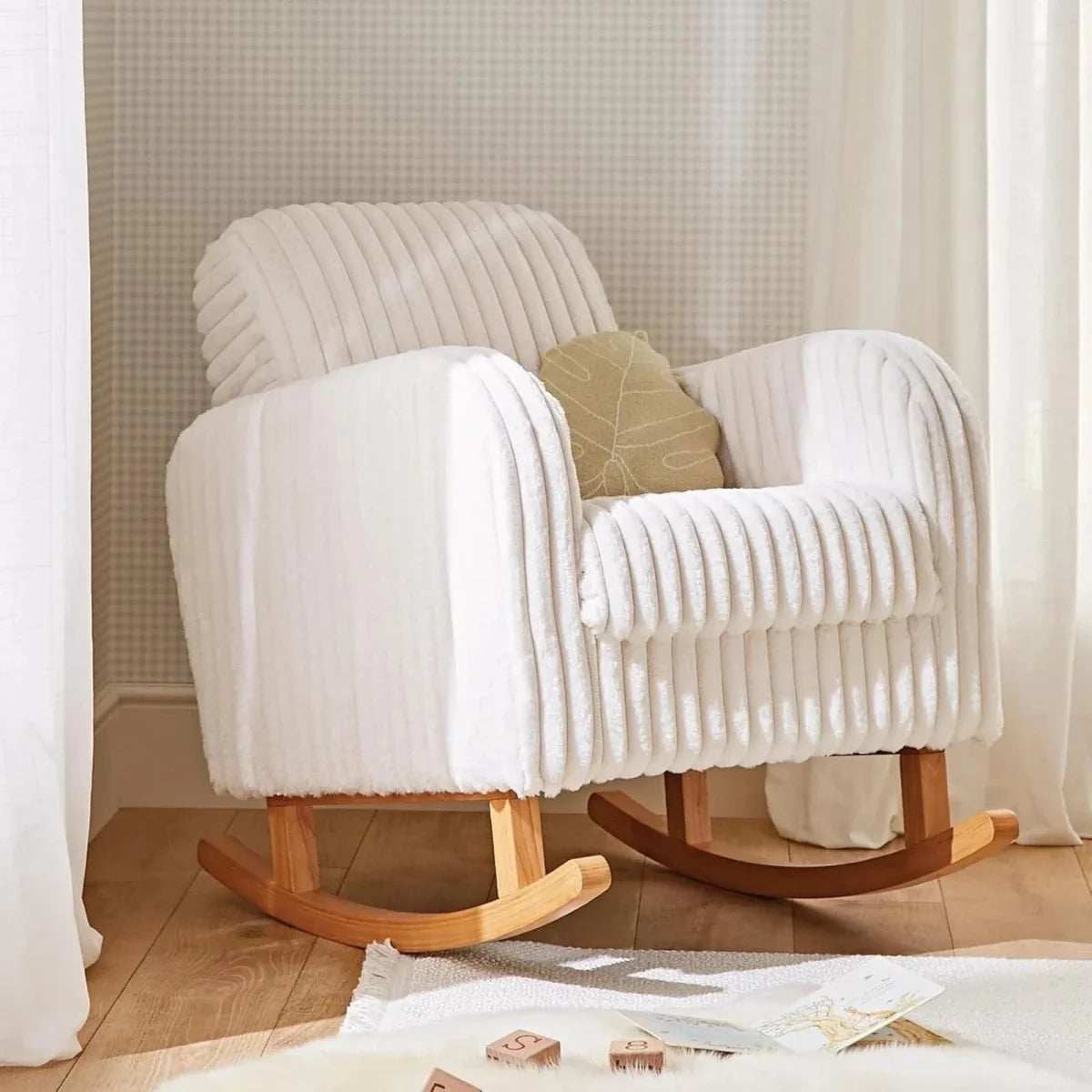 CuddleCo Etta Nursing Chair & Foot Stool - Faux Fur Cream