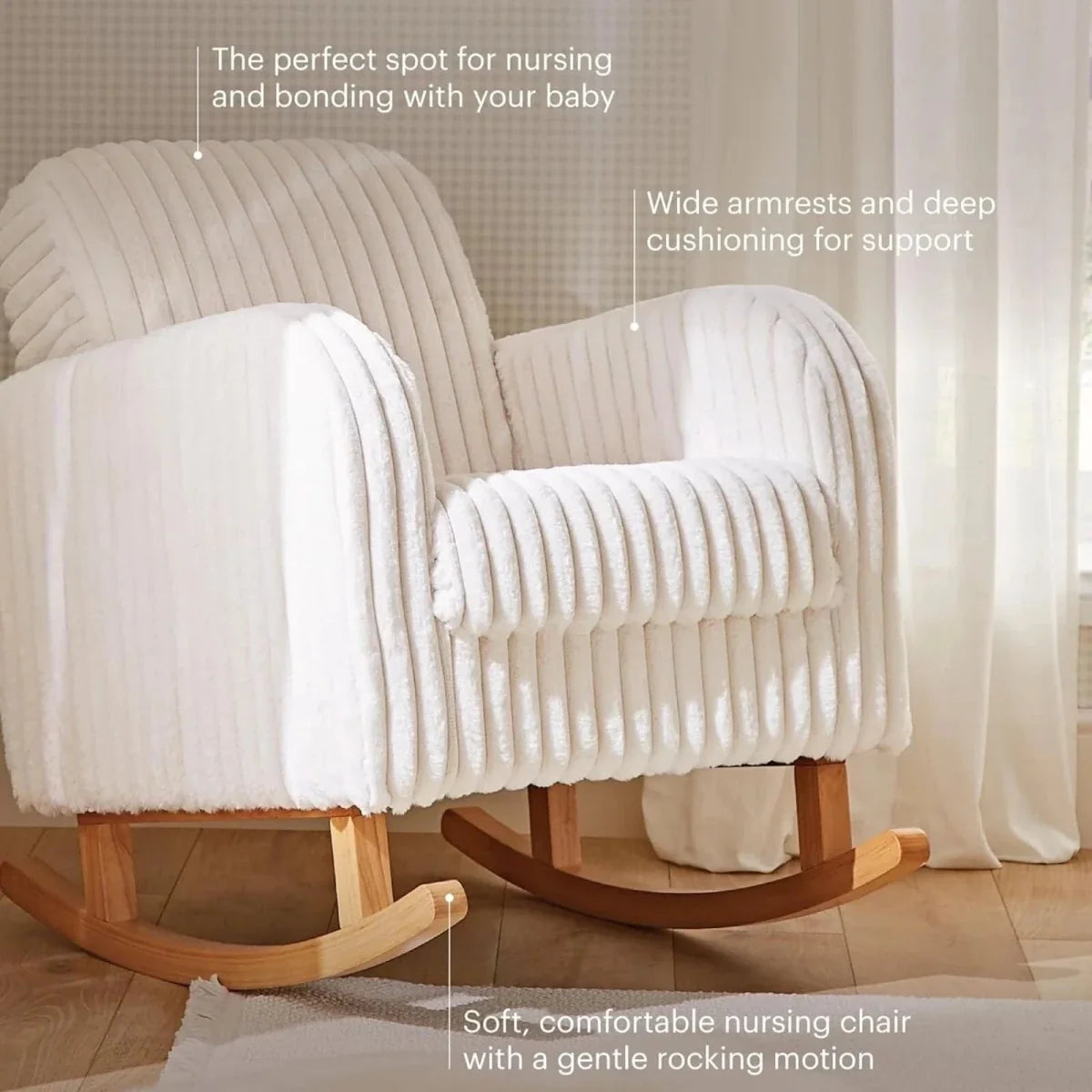 CuddleCo Etta Nursing Chair & Foot Stool - Faux Fur Cream