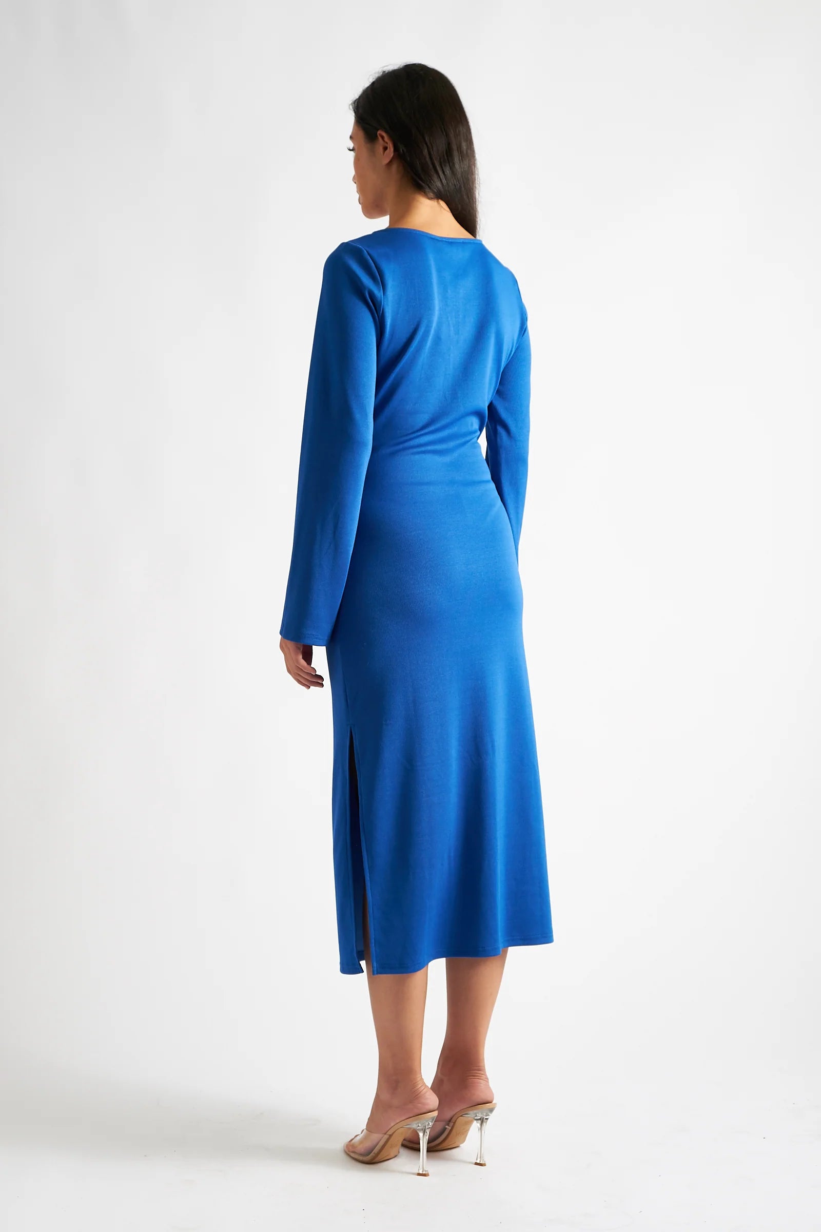 Charley Blue Fine Rib Bodycon Midi Dress