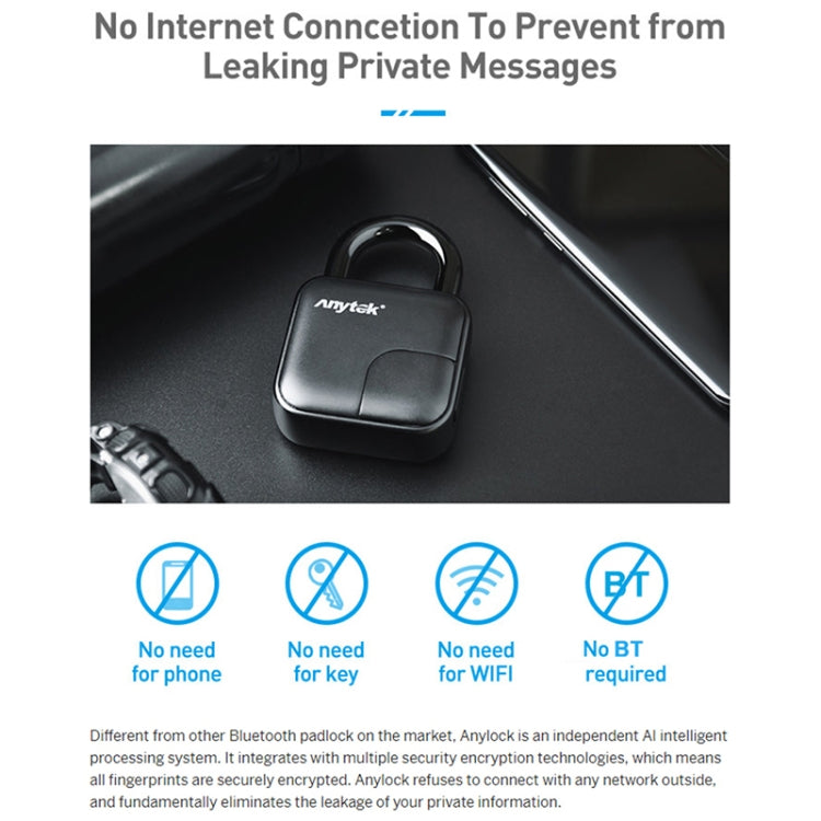 Anytek L3 Intelligent Hidden Fingerprint Padlock Electronic Lock, 10 Fingerprint Edition