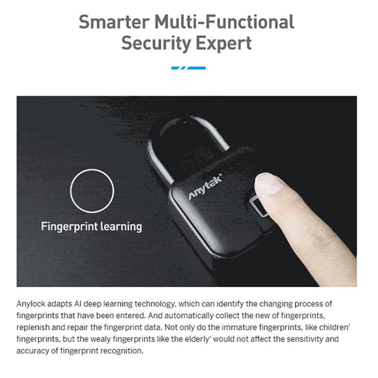 Anytek L3 Intelligent Hidden Fingerprint Padlock Electronic Lock, 10 Fingerprint Edition