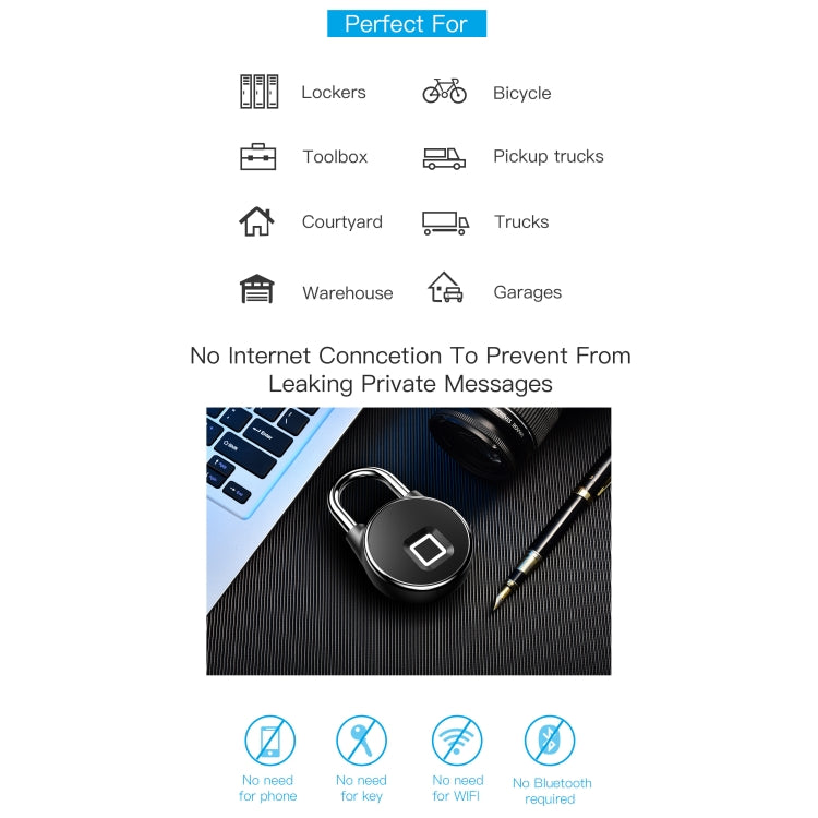 P22+ Waterproof Fingerprint Padlock with Cellphone APP Control & Low Battery Alarm