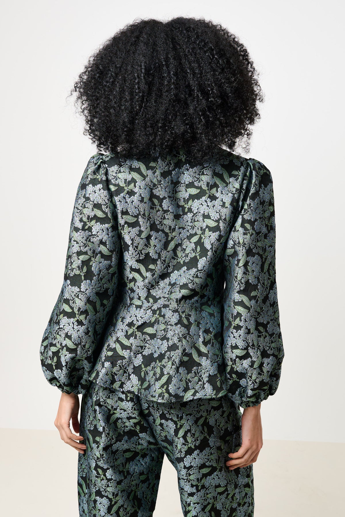 Clementine Blossom Jacquard Peplum Blouse - Black