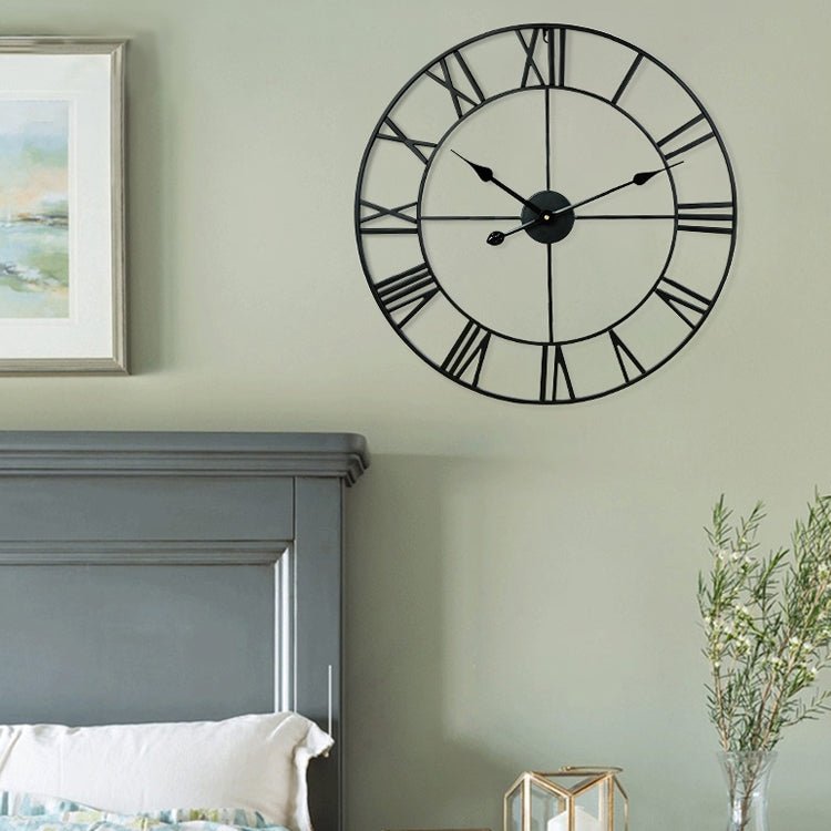 40cm Retro Living Room Iron Round Roman Numeral Mute Decorative Wall Clock, 40cm
