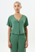 Cloe Linen Mix Waistcoat Top - Green