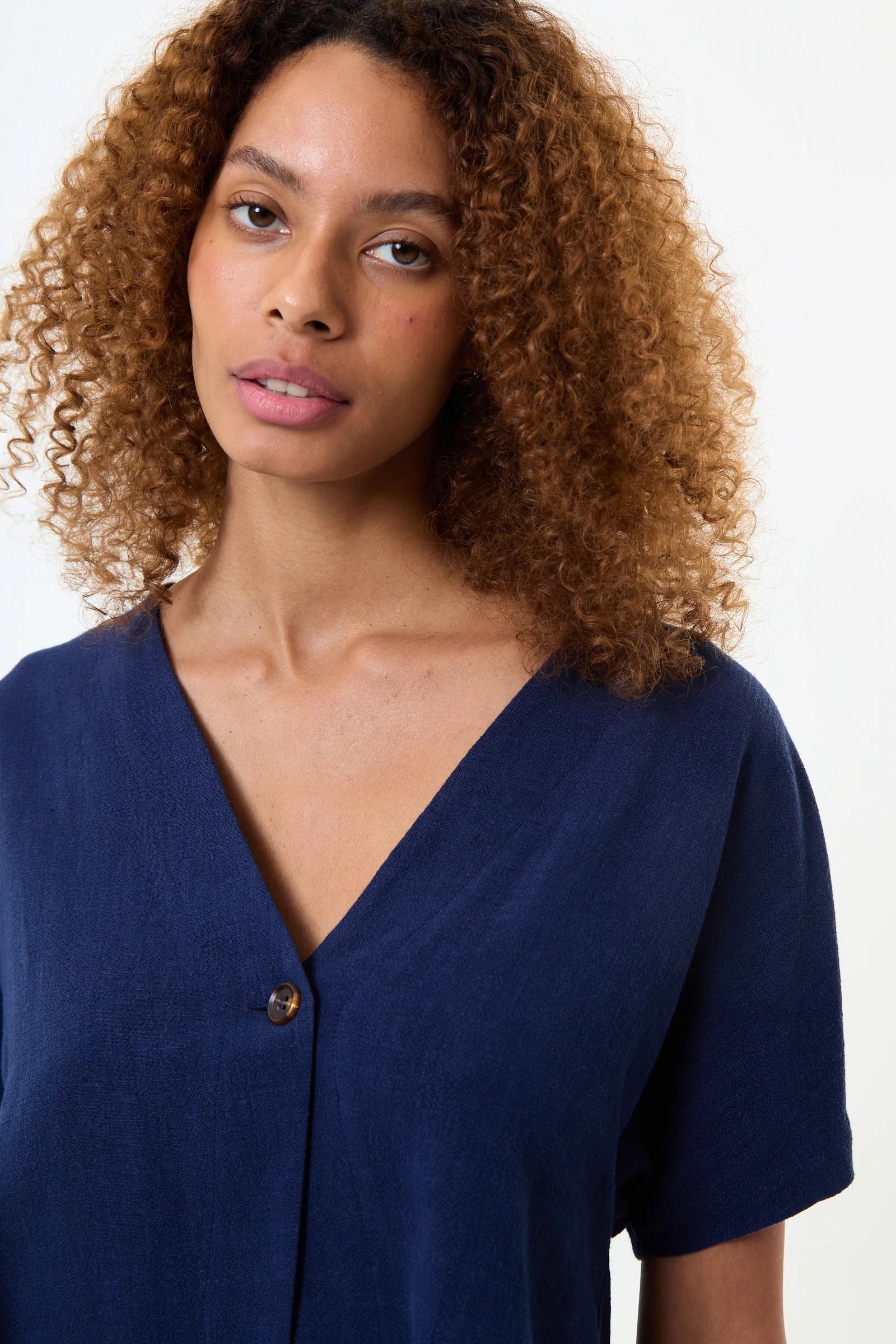 Cloe Linen Mix Waistcoat Top - Navy
