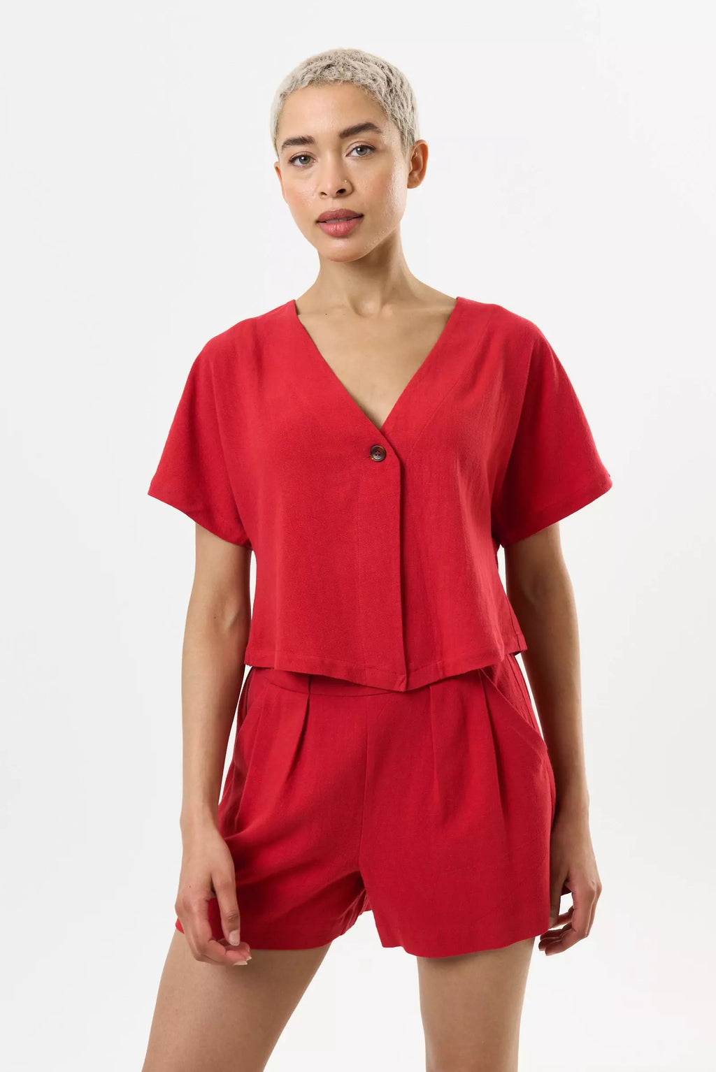 Cloe Linen Mix Extended Shoulder Waistcoat Red