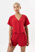 Cloe Linen Mix Extended Shoulder Waistcoat Red