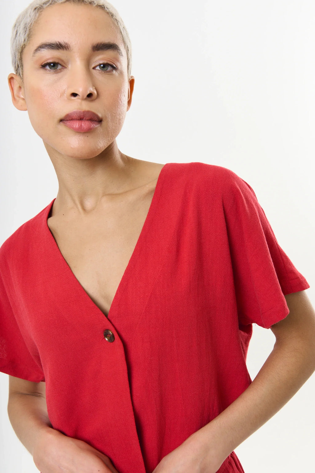 Cloe Linen Mix Extended Shoulder Waistcoat Red
