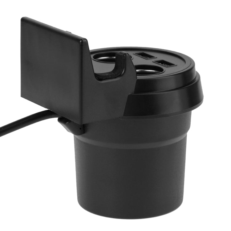 5V 1A+2.4A Two USB Ports & Two Car Cigarette Lighter Socket Car Charger with Holder Function, 5V 1A+2.4A
