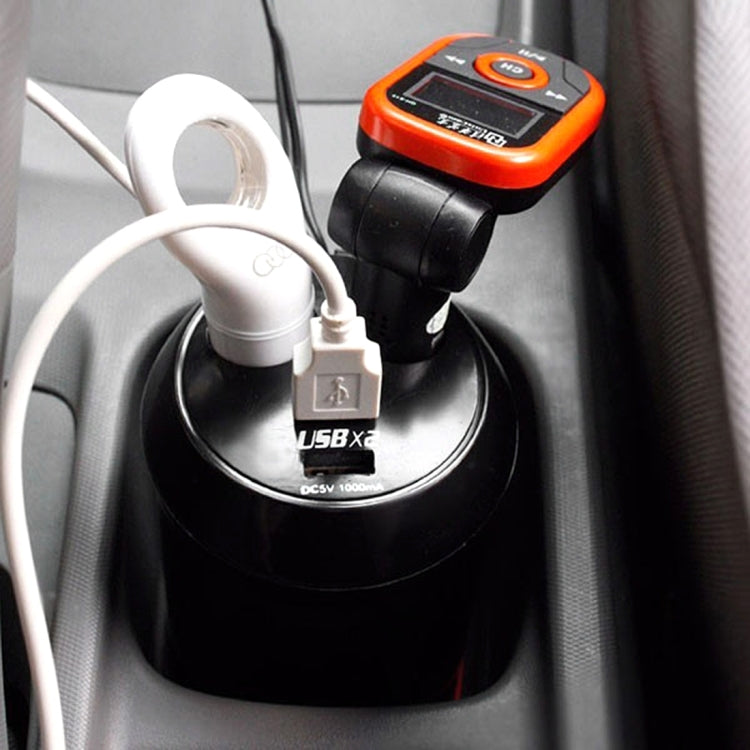 5V 1A+2.4A Two USB Ports & Two Car Cigarette Lighter Socket Car Charger with Holder Function, 5V 1A+2.4A