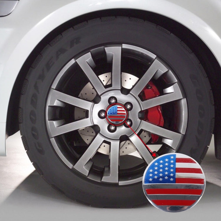 4 PCS USA Flag Metal Car Sticker Wheel Hub Caps Centre Cover Decoration, USA Flag