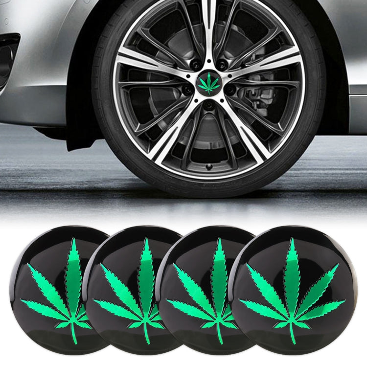 4 PCS Car-Styling Green Leaves Pattern Metal Wheel Hub Decorative Sticker, Diameter: 5.8cm, Green Leaves
