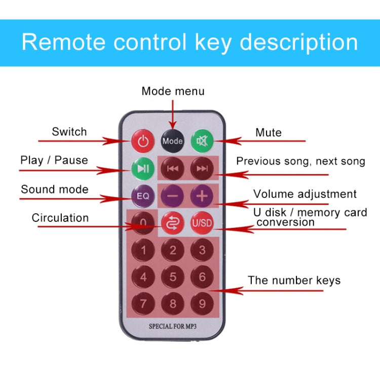 4 inch Round Shape Stereo Motorcycle / Car / Household Subwoofer, Built-in Bluetooth, Support TF Card & U Disk Reader, with Remote Control