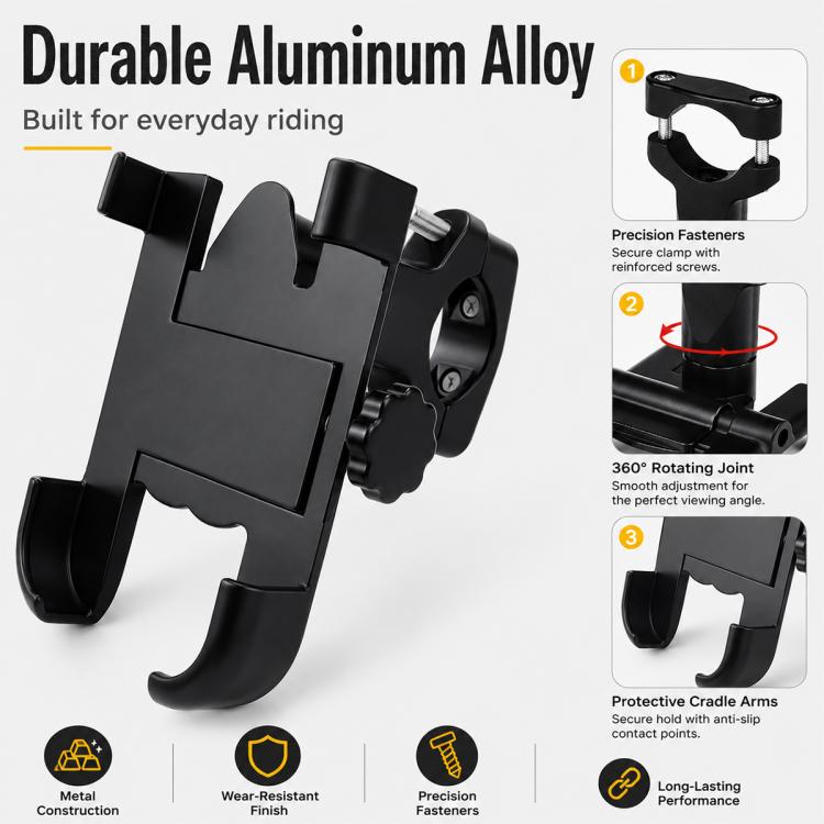 Motorcycle Handlebar Aluminum Alloy Phone Bracket, Suitable for 60-100mm Device, Handlebar Bracket for 60-100mm