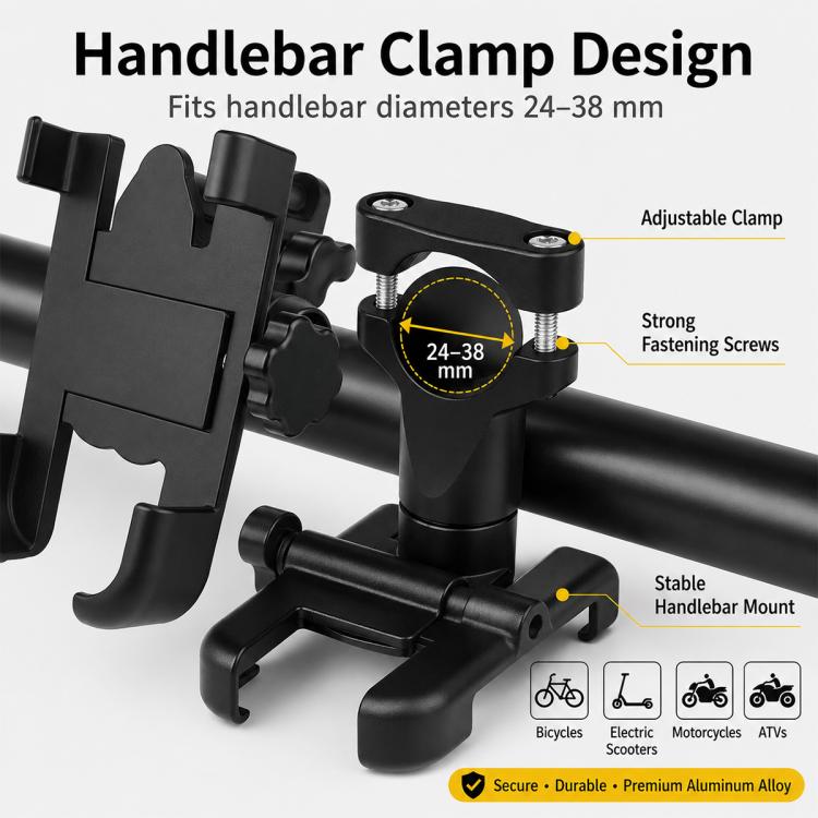 Motorcycle Handlebar Aluminum Alloy Phone Bracket, Suitable for 60-100mm Device, Handlebar Bracket for 60-100mm