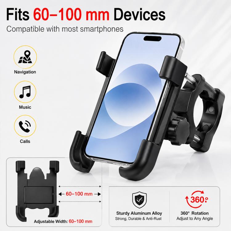 Motorcycle Handlebar Aluminum Alloy Phone Bracket, Suitable for 60-100mm Device, Handlebar Bracket for 60-100mm