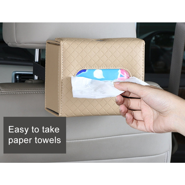 DERANFU Multi-function Car Backseat Hanger Armrest Box Leather Towel Box(Beige)
